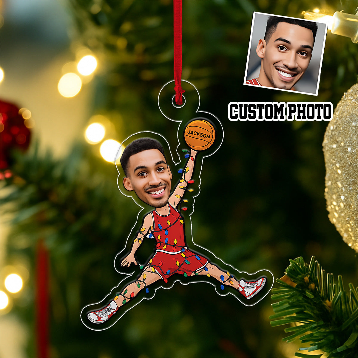 Custom Photo Funny Basketball Player Acrylic Ornament Christmas Gift