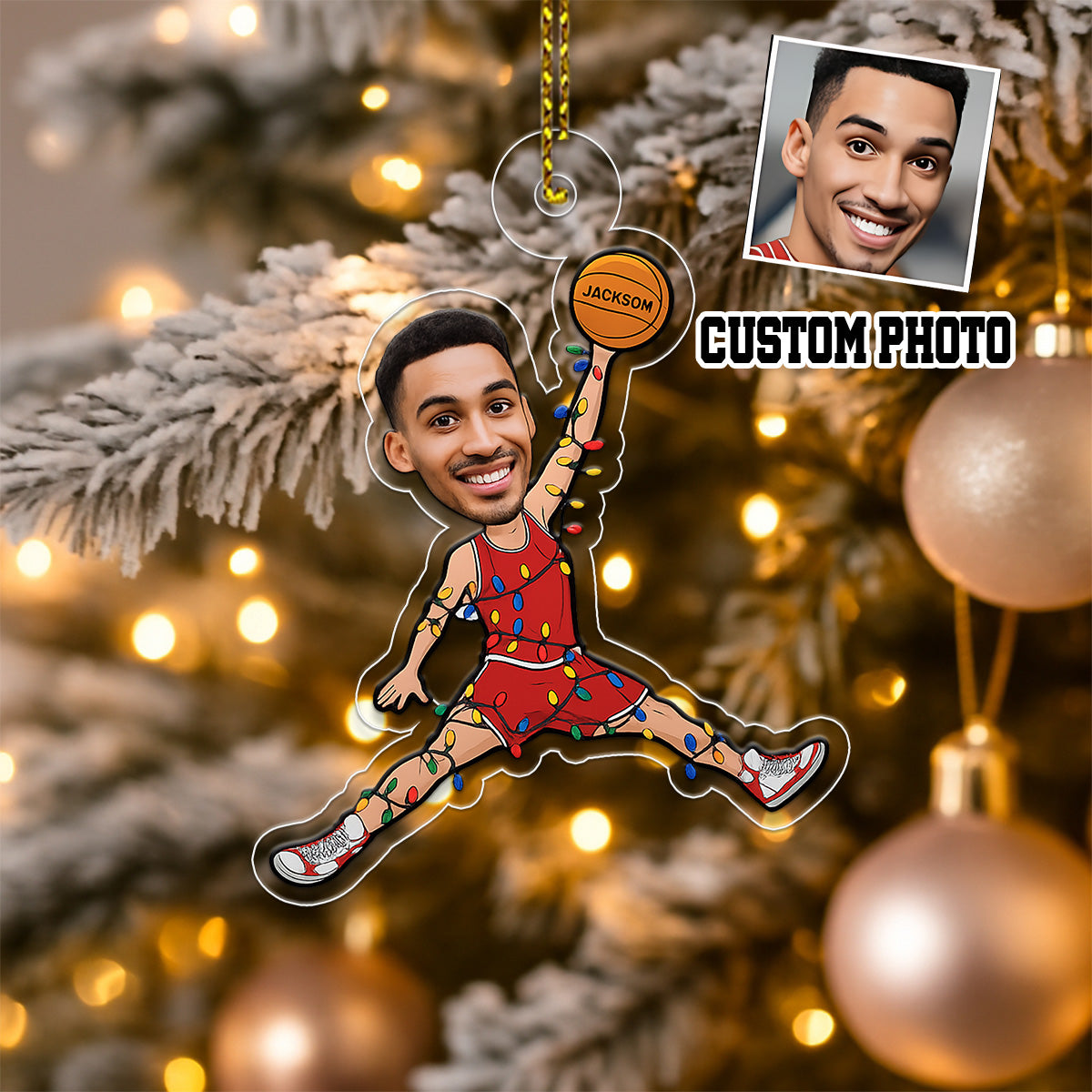 Custom Photo Funny Basketball Player Acrylic Ornament Christmas Gift