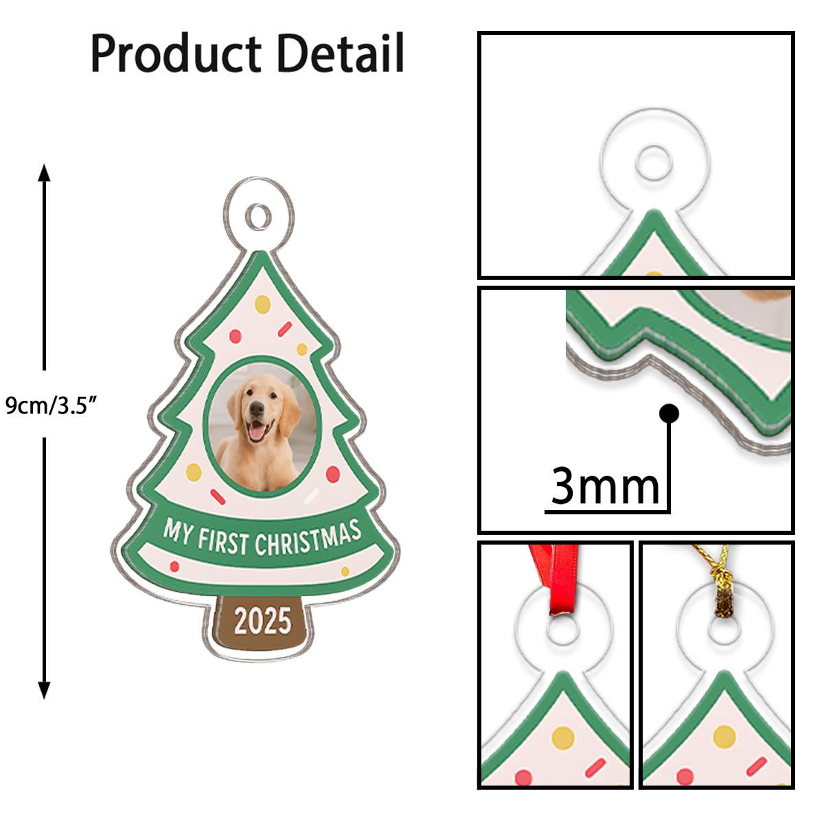 Custom Photo Pet My First Christmas Ornament – Personalized Dog or Cat Keepsake – New Pet Holiday Gift Tree Decoration
