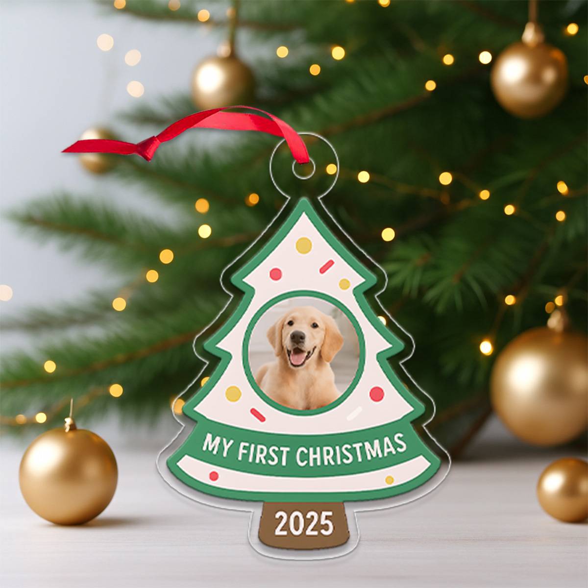 Custom Photo Pet My First Christmas Ornament – Personalized Dog or Cat Keepsake – New Pet Holiday Gift Tree Decoration