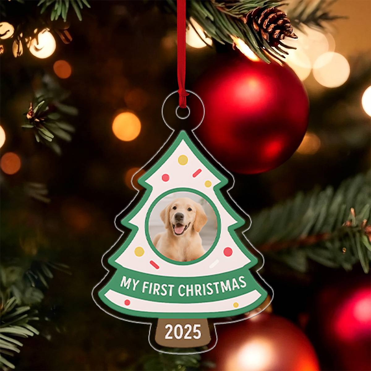 Custom Photo Pet My First Christmas Ornament – Personalized Dog or Cat Keepsake – New Pet Holiday Gift Tree Decoration