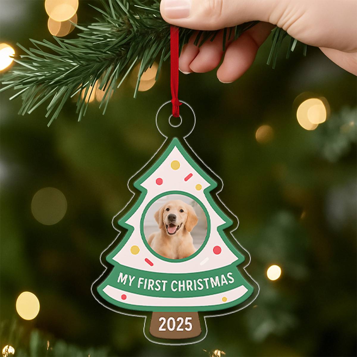 Custom Photo Pet My First Christmas Ornament – Personalized Dog or Cat Keepsake – New Pet Holiday Gift Tree Decoration