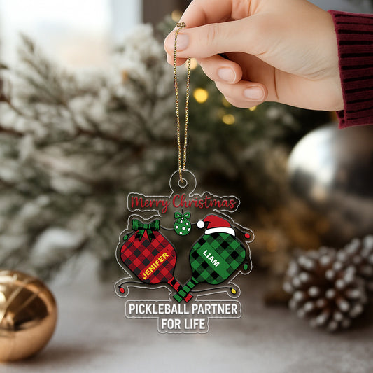 Custom Pickleball Player Friendship Xmas Acrylic Ornament Christmas Gift