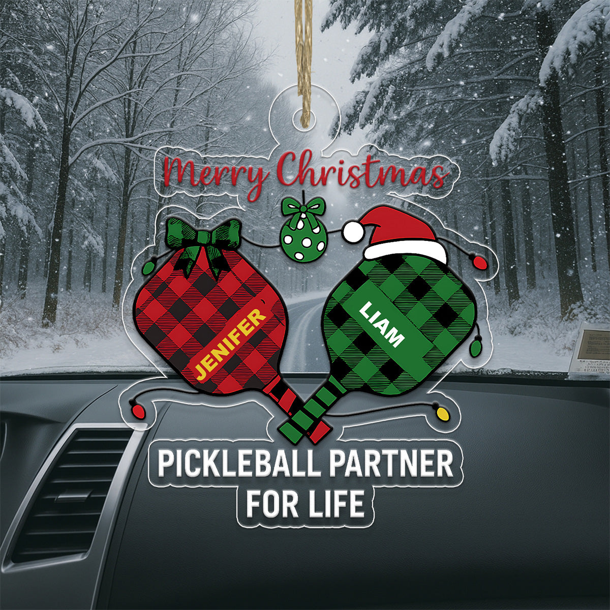 Custom Pickleball Player Friendship Xmas Acrylic Ornament Christmas Gift