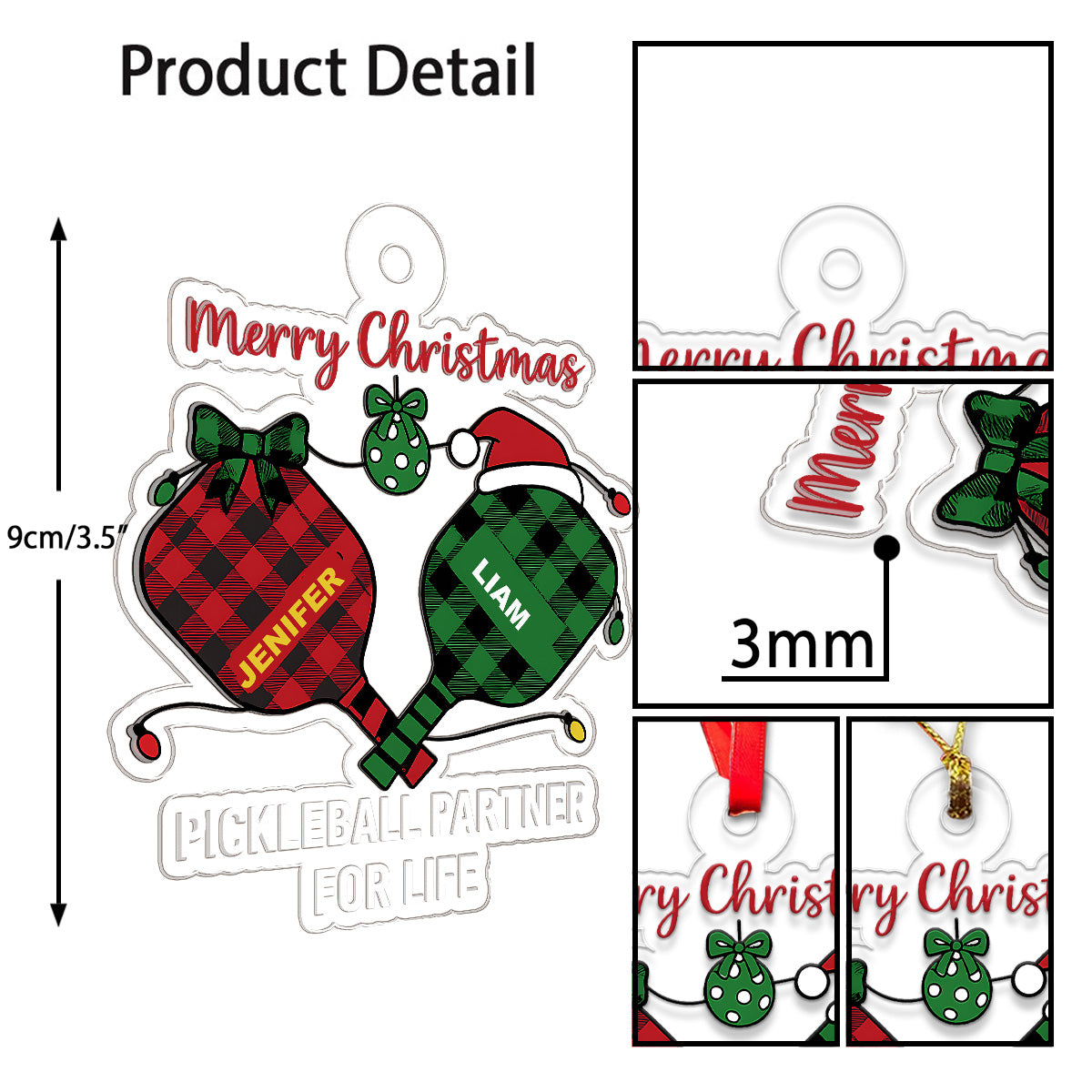 Custom Pickleball Player Friendship Xmas Acrylic Ornament Christmas Gift