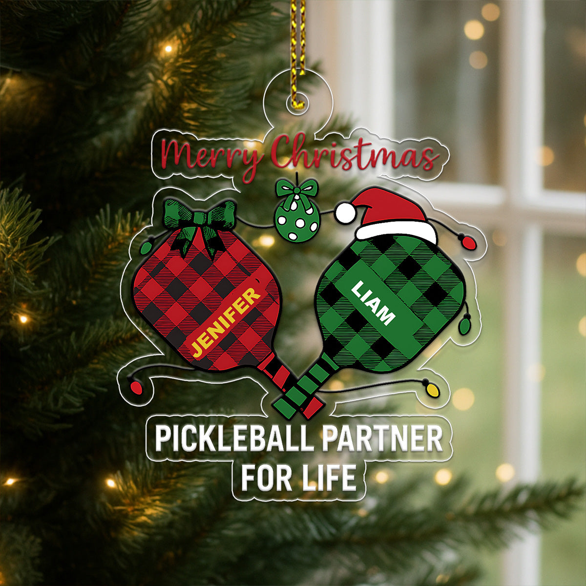 Custom Pickleball Player Friendship Xmas Acrylic Ornament Christmas Gift