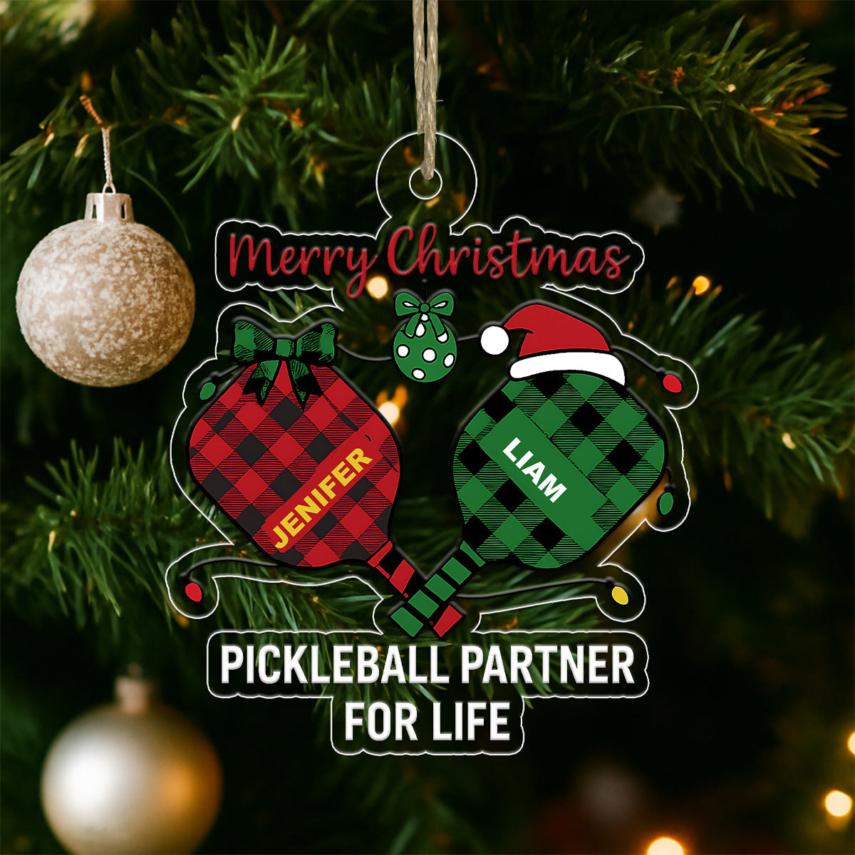 Custom Pickleball Player Friendship Xmas Acrylic Ornament Christmas Gift