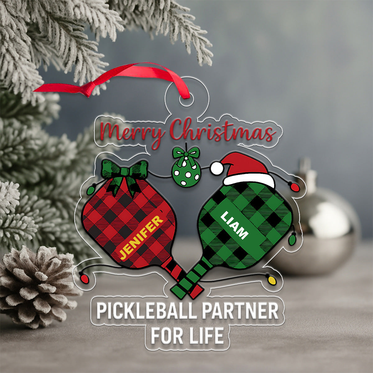 Custom Pickleball Player Friendship Xmas Acrylic Ornament Christmas Gift