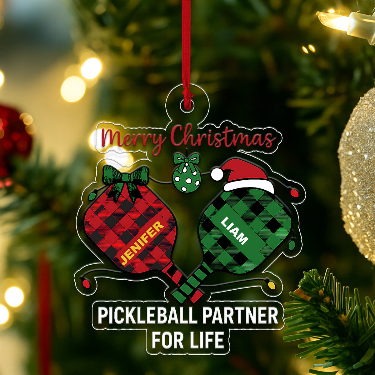 Custom Pickleball Player Friendship Xmas Acrylic Ornament Christmas Gift