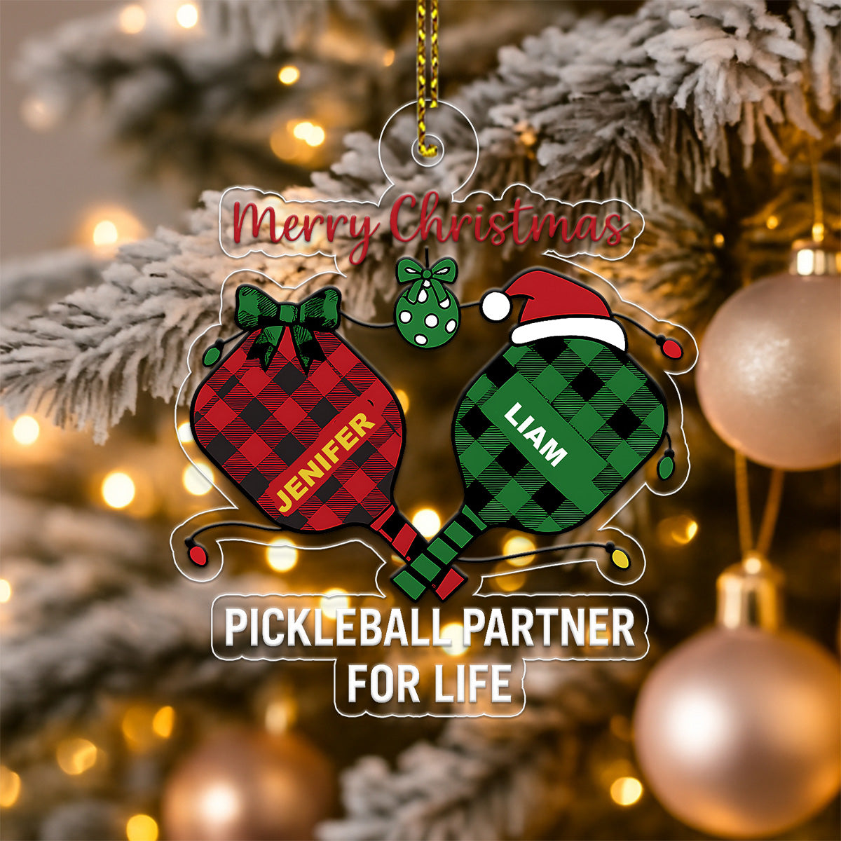 Custom Pickleball Player Friendship Xmas Acrylic Ornament Christmas Gift