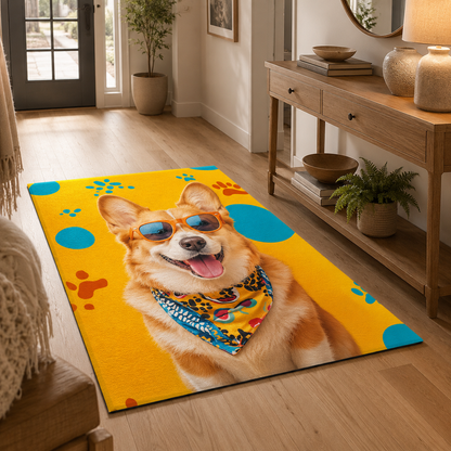 Custom Photo Watercolor Dog Area Rug | Gift For Dog Lovers