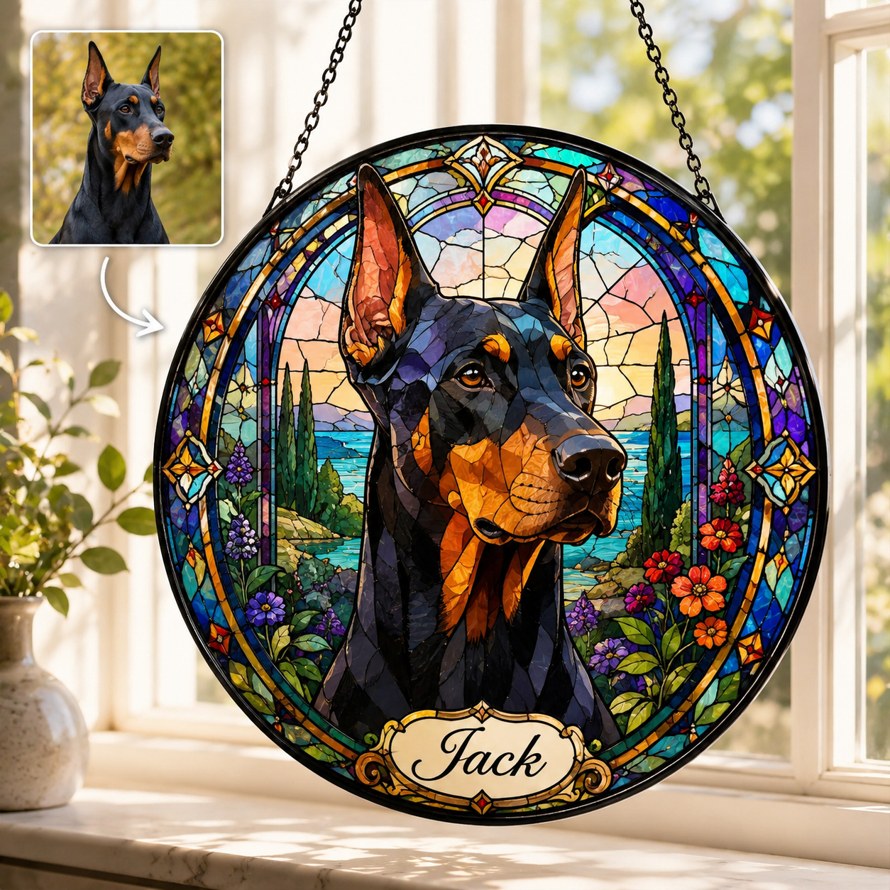 Custom Photo Dog Stained Glass Suncatcher – Custom Dog Lover Gifts | Gift For Dog Lover