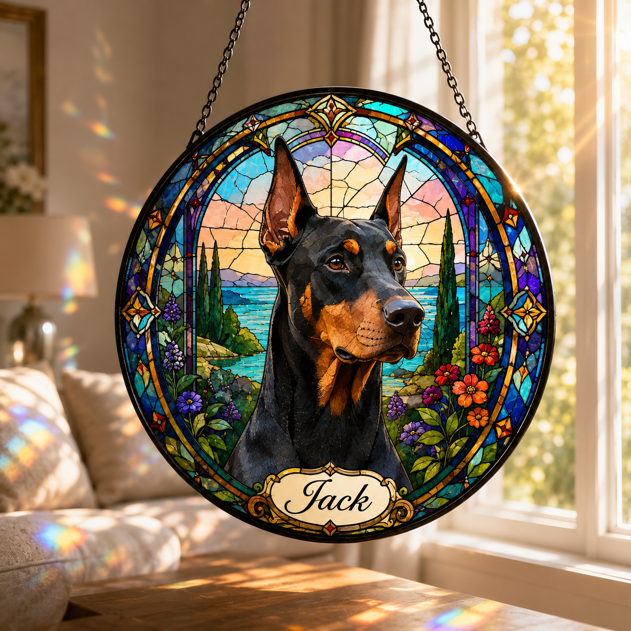 Custom Photo Dog Stained Glass Suncatcher – Custom Dog Lover Gifts | Gift For Dog Lover