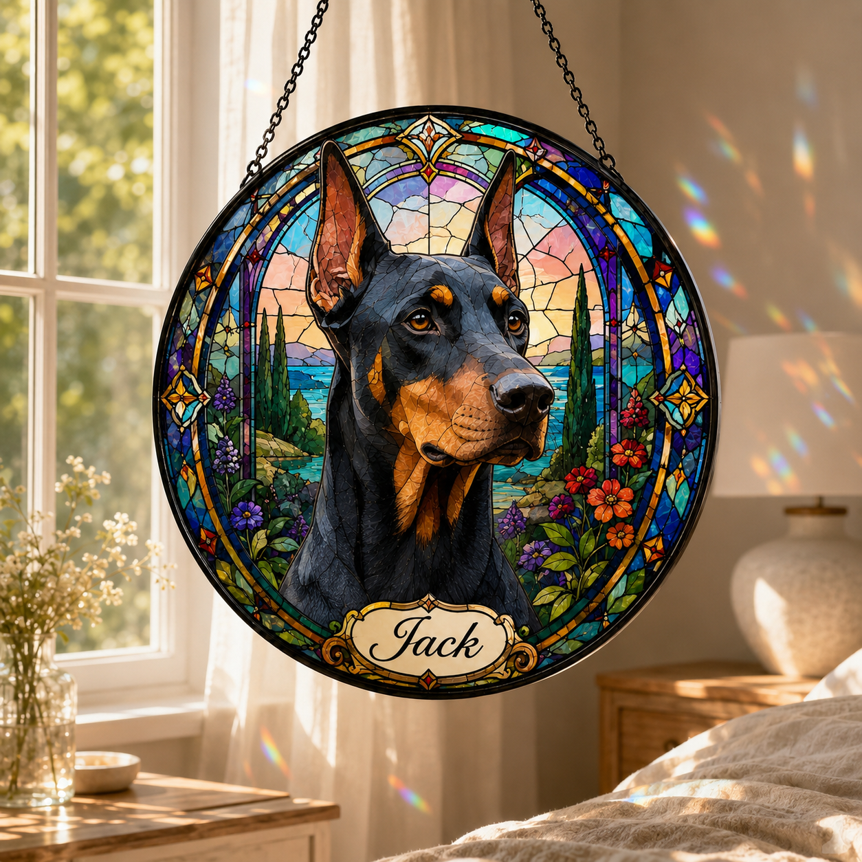 Custom Photo Dog Stained Glass Suncatcher – Custom Dog Lover Gifts | Gift For Dog Lover