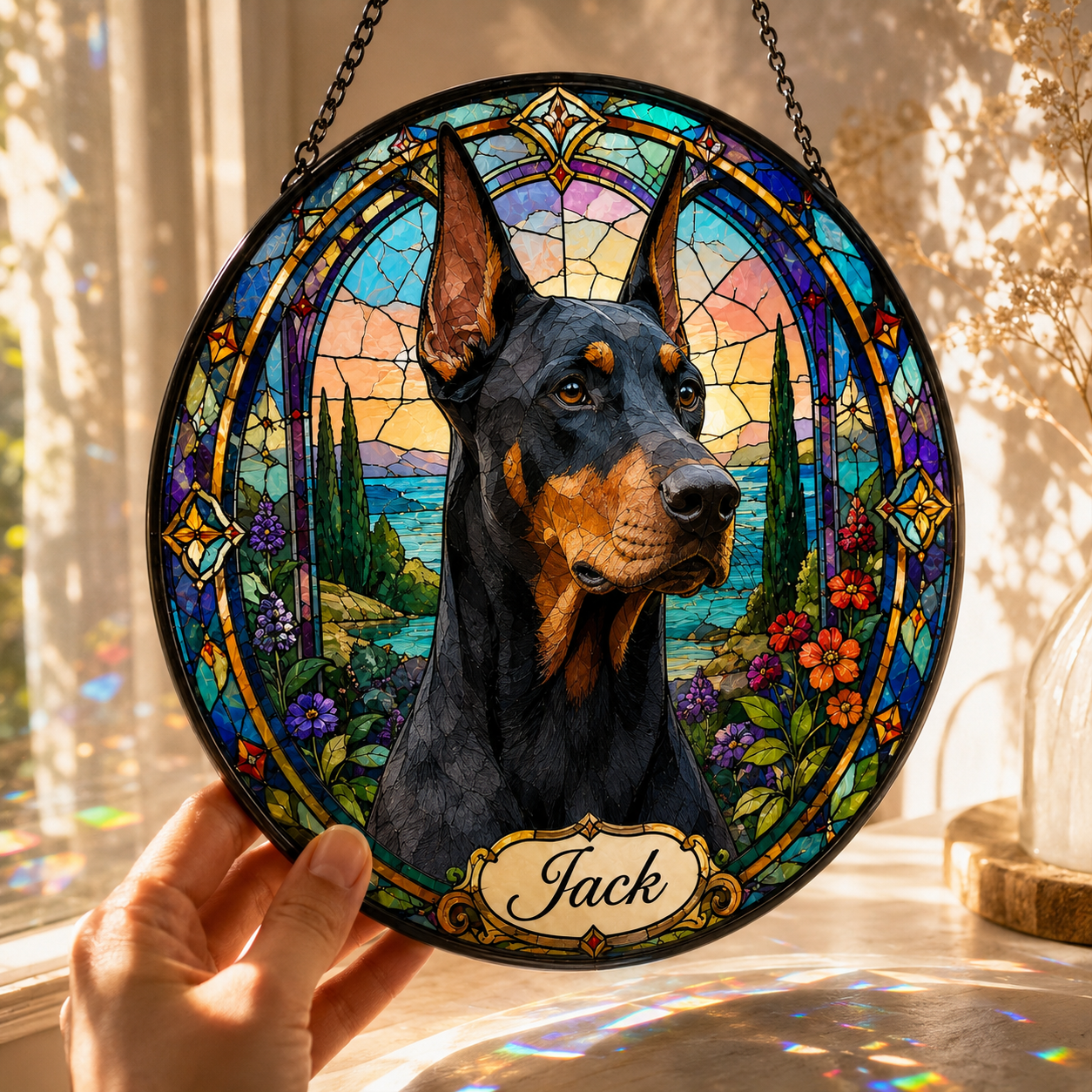 Custom Photo Dog Stained Glass Suncatcher – Custom Dog Lover Gifts | Gift For Dog Lover