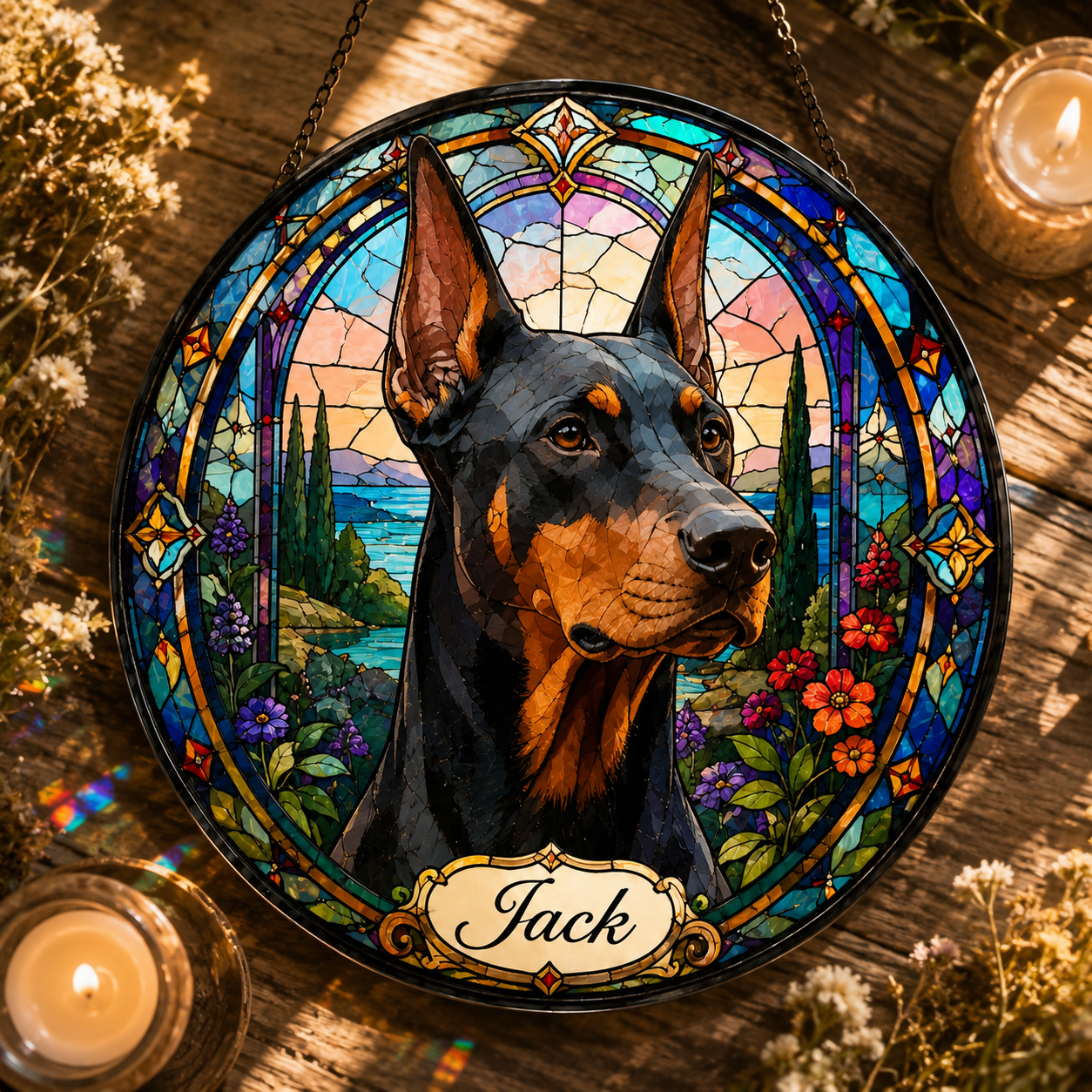Custom Photo Dog Stained Glass Suncatcher – Custom Dog Lover Gifts | Gift For Dog Lover