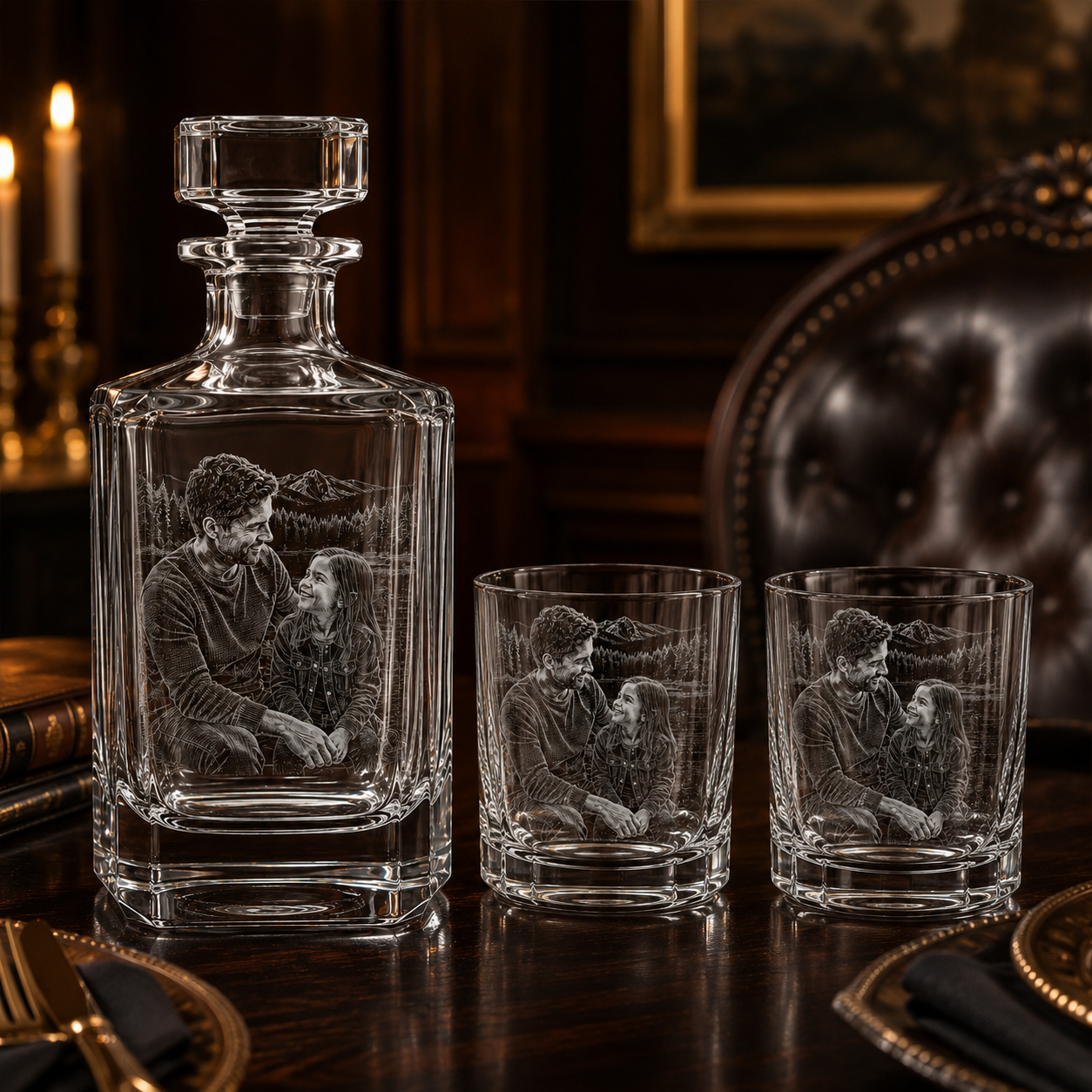 Custom Photo Dad Whiskey Decanter Set | Gift For Dad | Father's Day Gifts