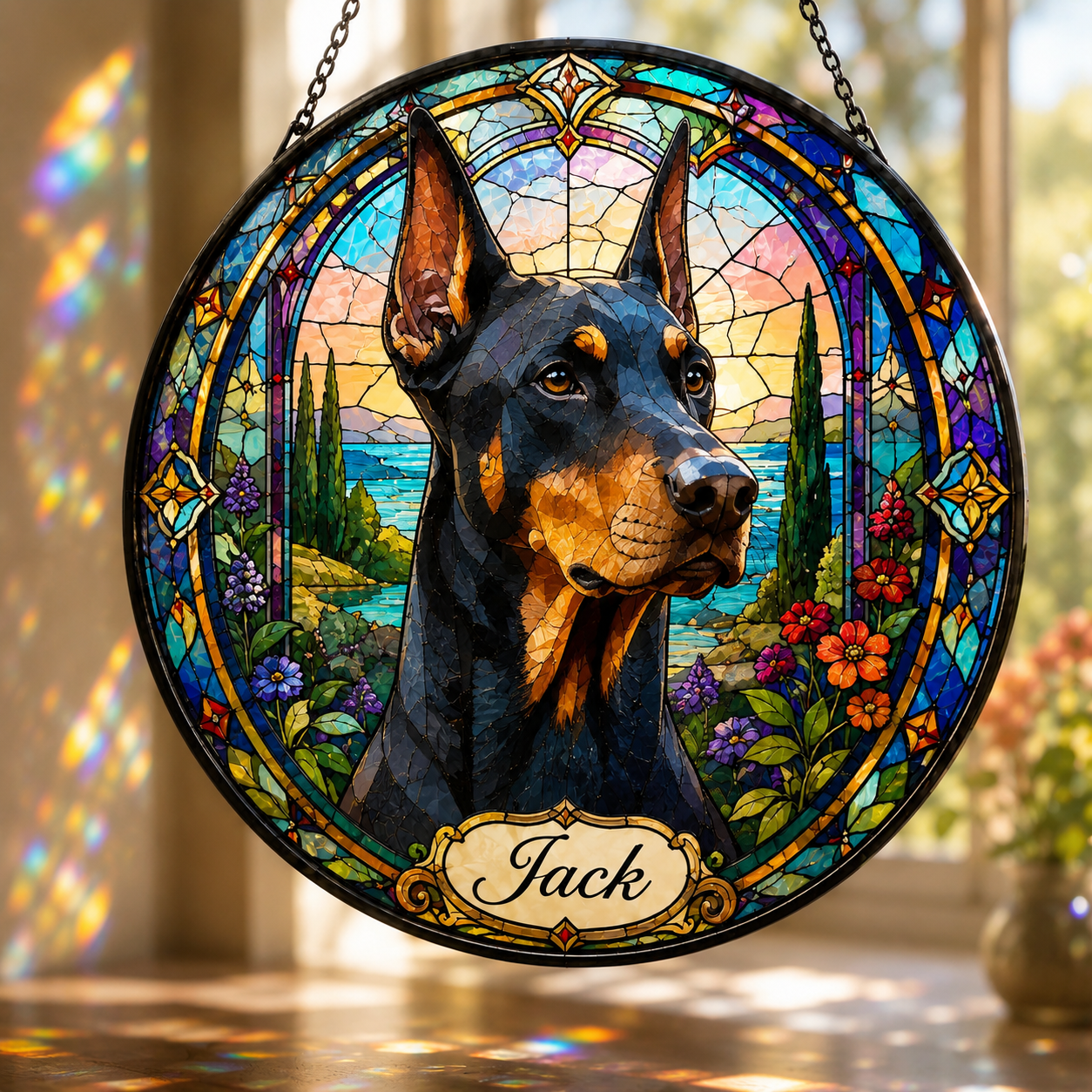 Custom Photo Dog Stained Glass Suncatcher – Custom Dog Lover Gifts | Gift For Dog Lover
