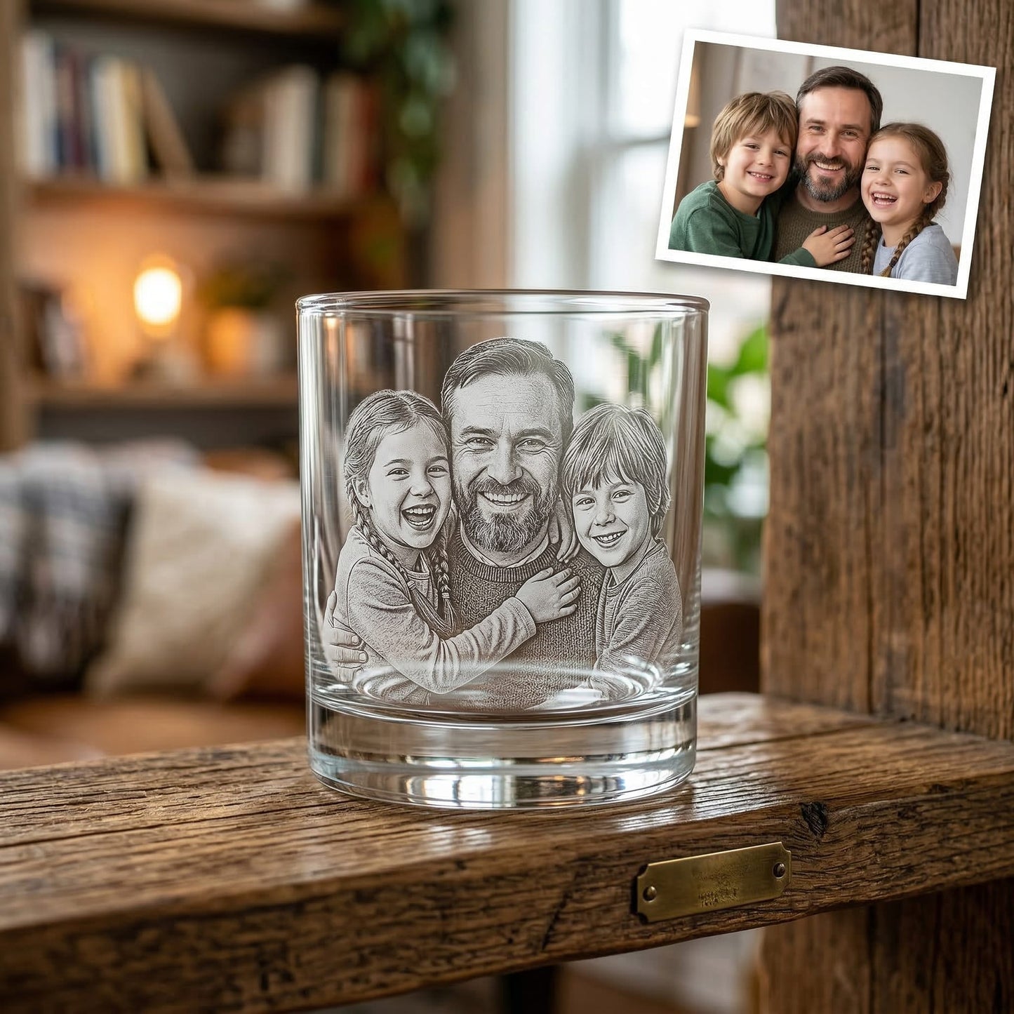Custom Dad Whiskey Glass | Engraved Photo Dad Portrait Gift | Father's Day Gifs | Gift For Dad