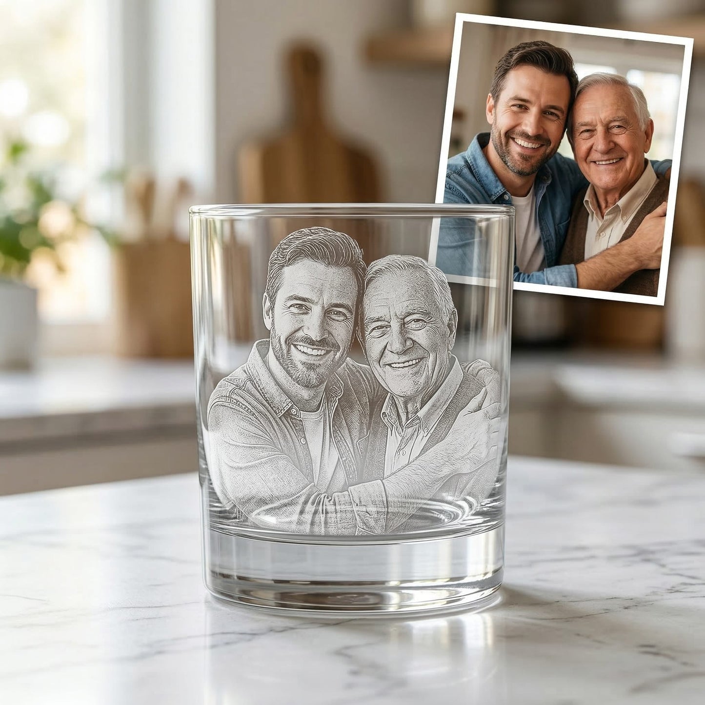 Custom Dad Whiskey Glass | Engraved Photo Dad Portrait Gift | Father's Day Gifs | Gift For Dad