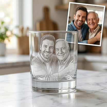 Custom Dad Whiskey Glass | Engraved Photo Dad Portrait Gift | Father's Day Gifs | Gift For Dad