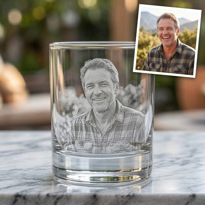 Custom Photo Father's Day Gift For Dad Whiskey Glass | Engraved Photo Dad Portrait Gift | Father's Day Gifs | Gift For Dad