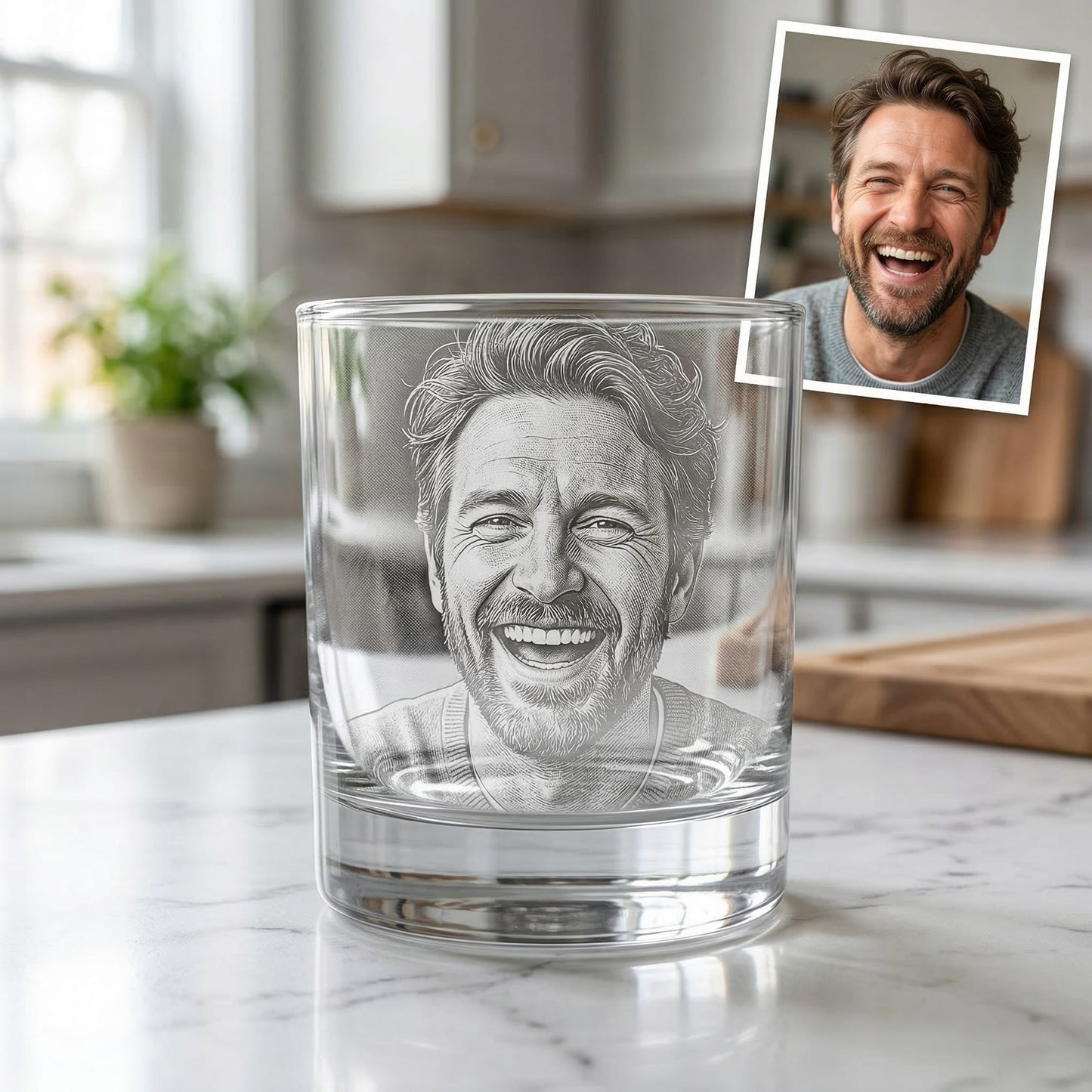 Custom Photo Gift For Dad Whiskey Glass | Engraved Photo Dad Portrait Gift | Father's Day Gifs | Gift For Dad