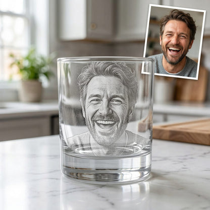 Custom Photo Gift For Dad Whiskey Glass | Engraved Photo Dad Portrait Gift | Father's Day Gifs | Gift For Dad