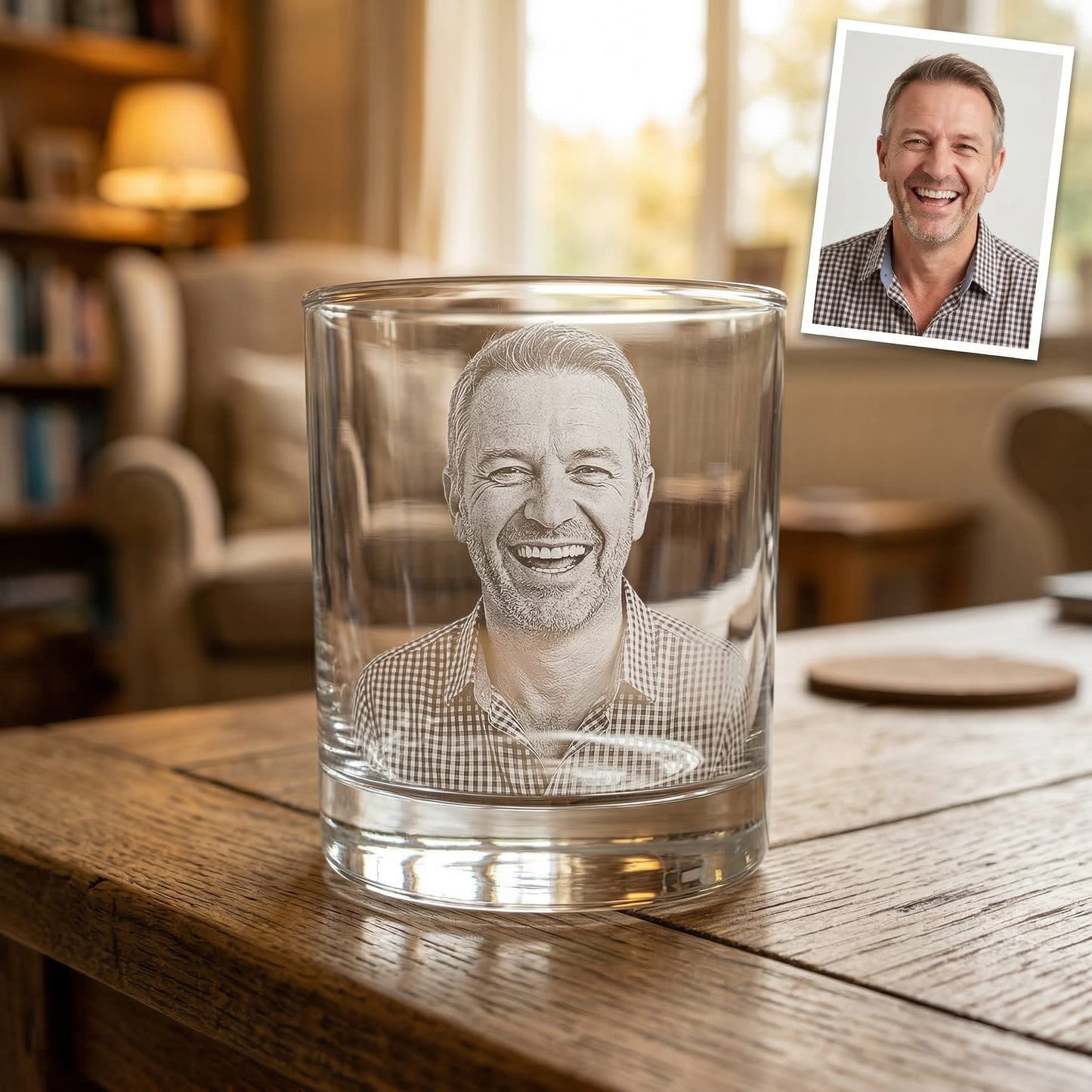 Custom Photo Gift For Dad Whiskey Glass | Engraved Photo Dad Portrait Gift | Father's Day Gifs | Gift For Dad