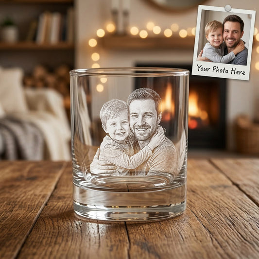 Custom Dad Portrait Whiskey Glass | Engraved Photo Dad Portrait Gift | Father's Day Gifs | Gift For Dad