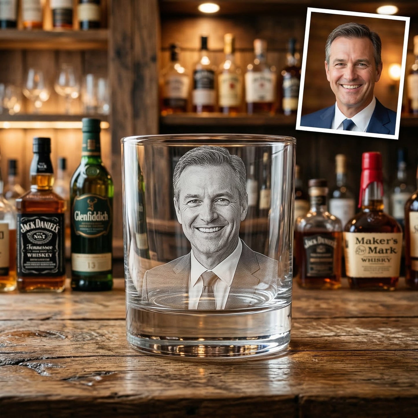 Custom Photo Gift For Dad Whiskey Glass | Engraved Photo Dad Portrait Gift | Father's Day Gifs | Gift For Dad