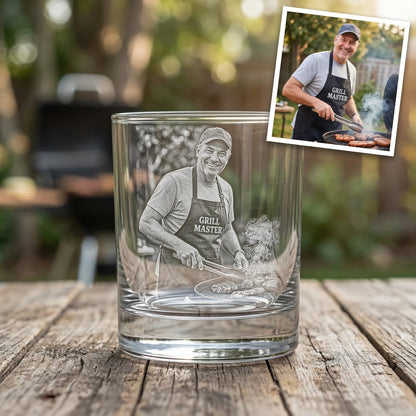 Custom Photo Gift For Dad Whiskey Glass | Engraved Photo Dad Portrait Gift | Father's Day Gifs | Gift For Dad