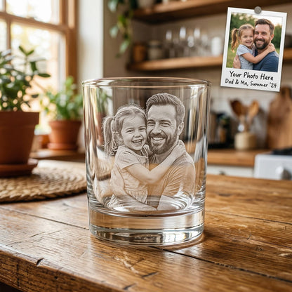 Custom Dad Portrait Whiskey Glass | Engraved Photo Dad Portrait Gift | Father's Day Gifs | Gift For Dad