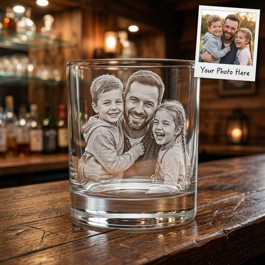 Custom Photo Dad Whiskey Glass | Engraved Photo Dad Portrait Gift | Father's Day Gifs | Gift For Dad