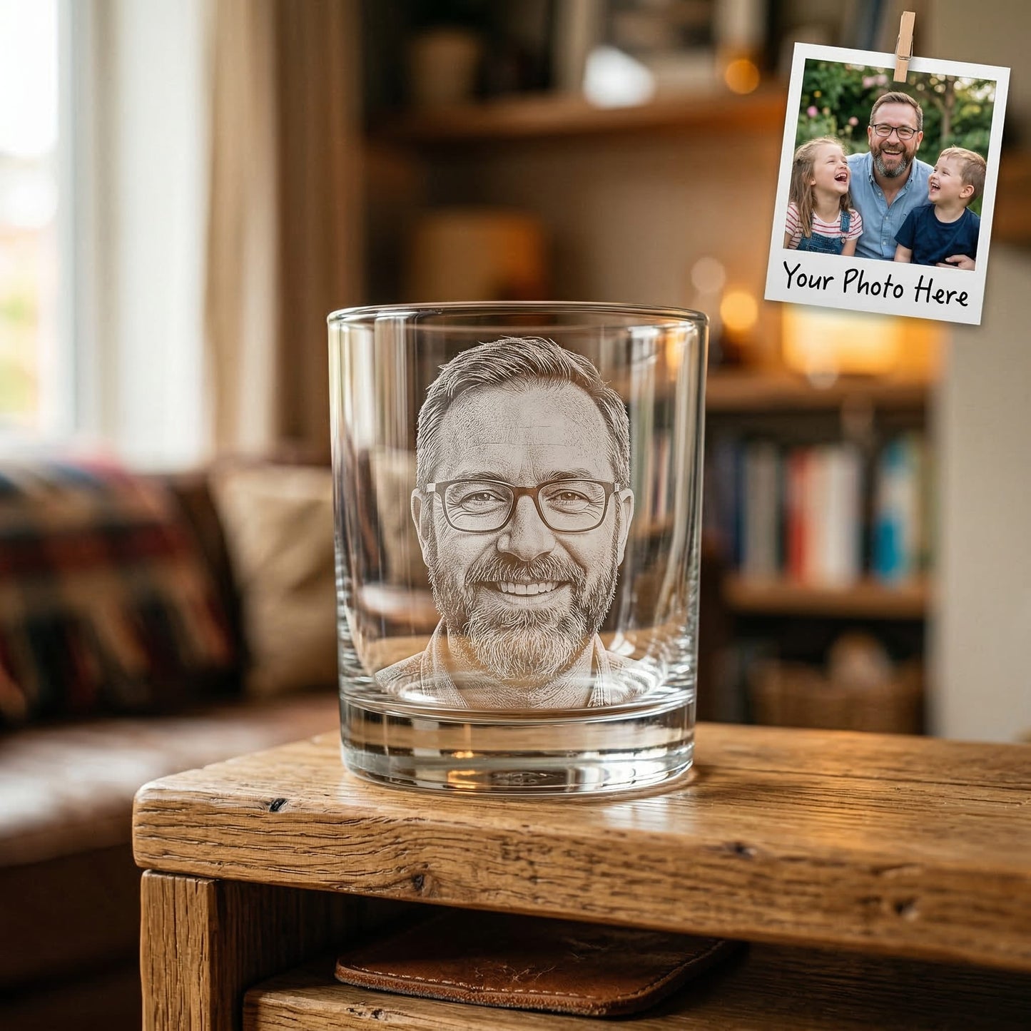Custom Photo Dad Whiskey Glass | Engraved Photo Dad Portrait Gift | Father's Day Gifs | Gift For Dad