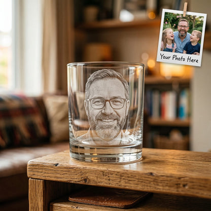 Custom Photo Dad Whiskey Glass | Engraved Photo Dad Portrait Gift | Father's Day Gifs | Gift For Dad