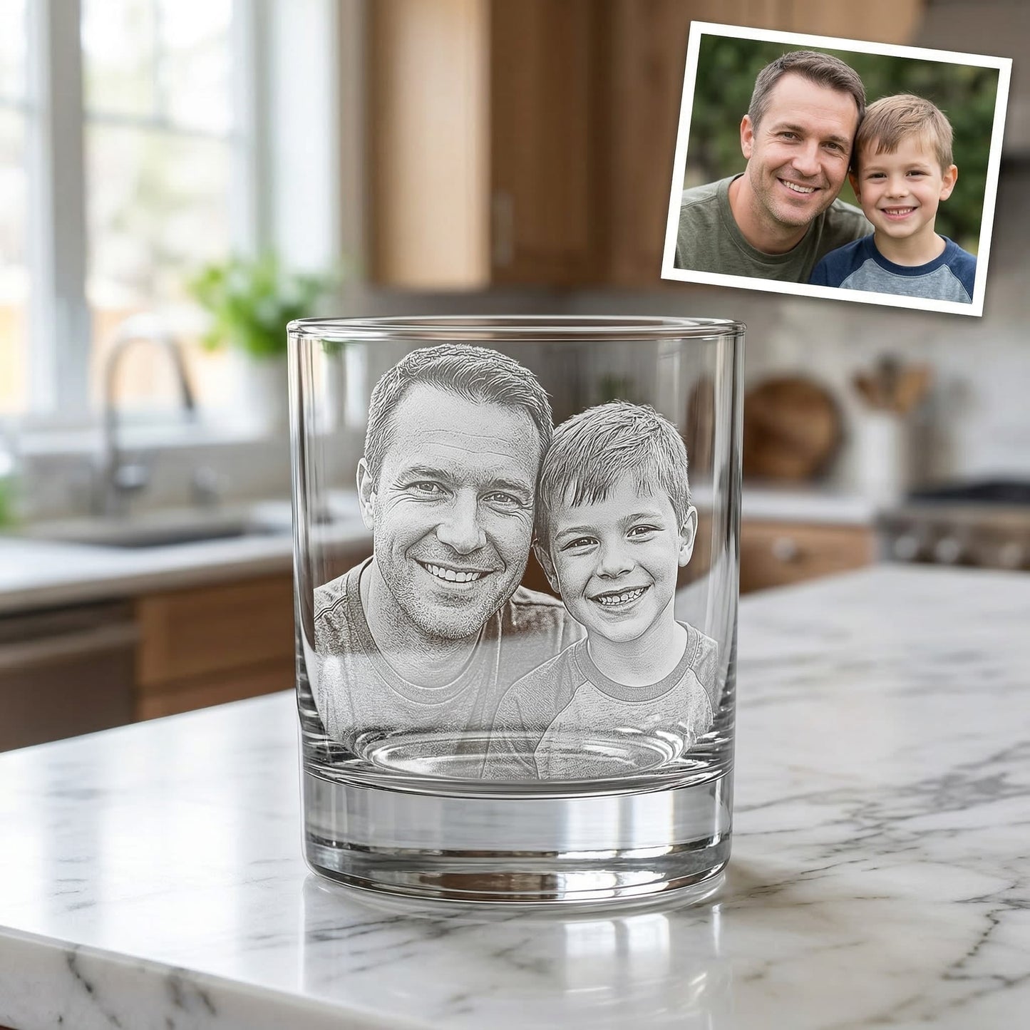 Custom Photo Dad Whiskey Glass | Engraved Photo Dad Portrait Gift | Father's Day Gifs | Gift For Dad
