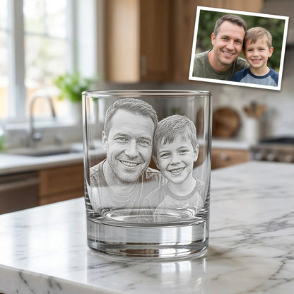 Custom Photo Dad Whiskey Glass | Engraved Photo Dad Portrait Gift | Father's Day Gifs | Gift For Dad