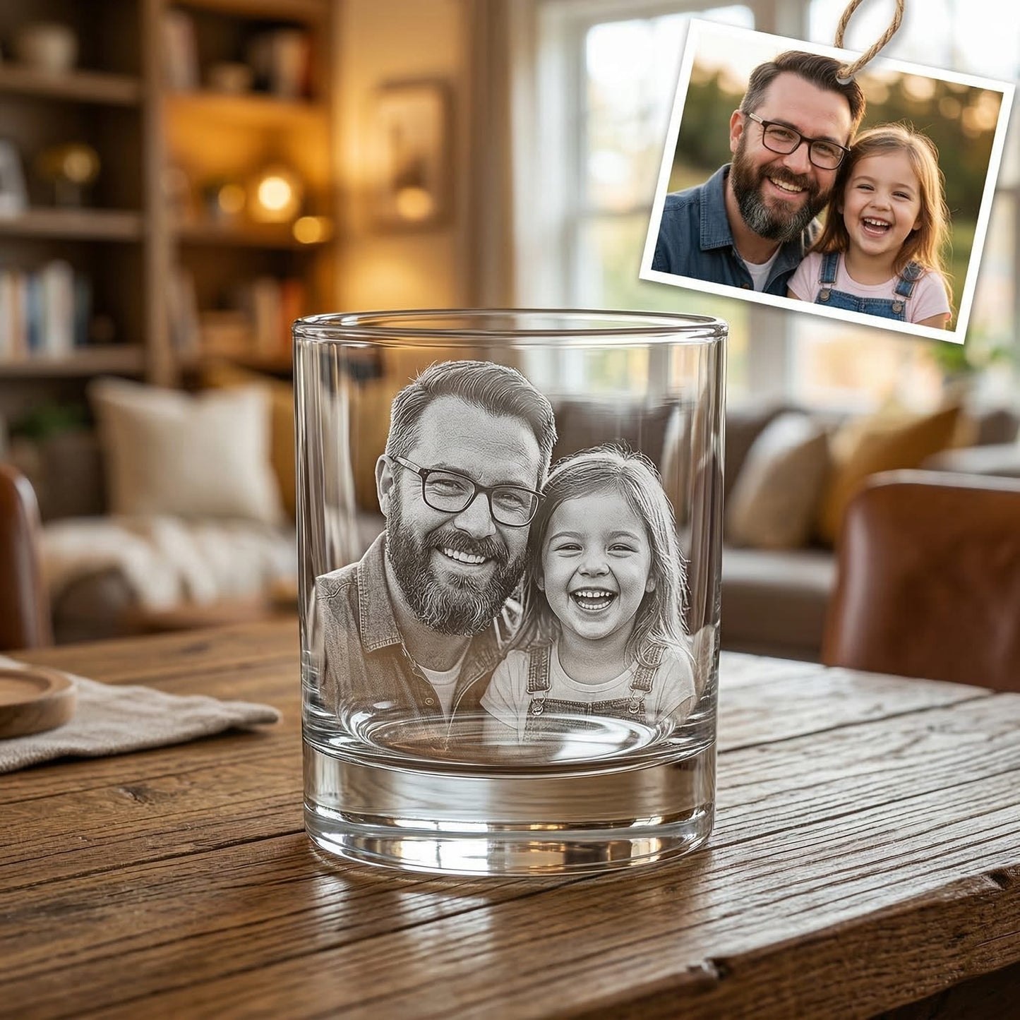 Custom Dad Whiskey Glass | Engraved Photo Dad Portrait Gift | Father's Day Gifs | Gift For Dad