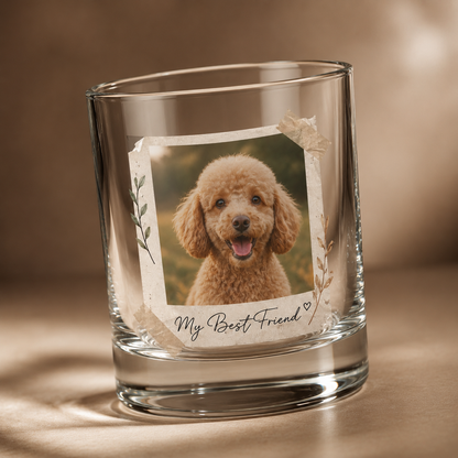 Custom Photo Dog Portrait Whiskey Glass | Personalized Pet Photo Gifts | Gift For Dog Lovers