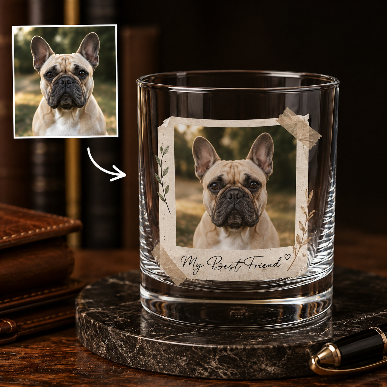 Custom Photo Dog Portrait Whiskey Glass | Personalized Pet Photo Gifts | Gift For Dog Lovers