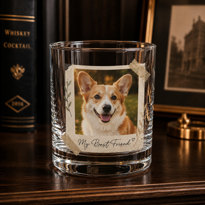 Custom Photo Dog Portrait Whiskey Glass | Personalized Pet Photo Gifts | Gift For Dog Lovers