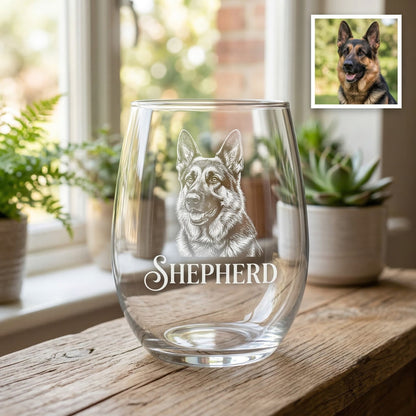 Custom Photo Dog Wine Glass | Pet Photo Stemless Wine Glass | Pet Lover Gift | Dog Memorial Gift