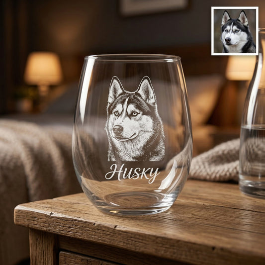 Custom Photo Dog Wine Glass | Pet Photo Stemless Wine Glass | Pet Lover Gift | Dog Memorial Gift