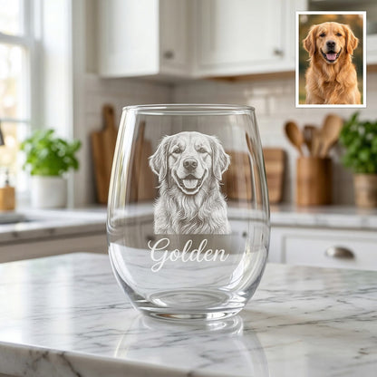 Custom Photo Dog Wine Glass | Pet Photo Stemless Wine Glass | Pet Lover Gift | Dog Memorial Gift