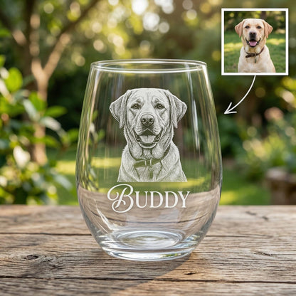 Custom Photo Dog Wine Glass | Pet Photo Stemless Wine Glass | Pet Lover Gift | Dog Memorial Gift