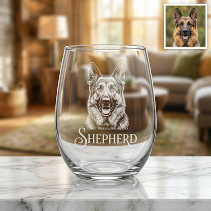 Custom Photo Dog Wine Glass | Pet Photo Stemless Wine Glass | Pet Lover Gift | Dog Memorial Gift