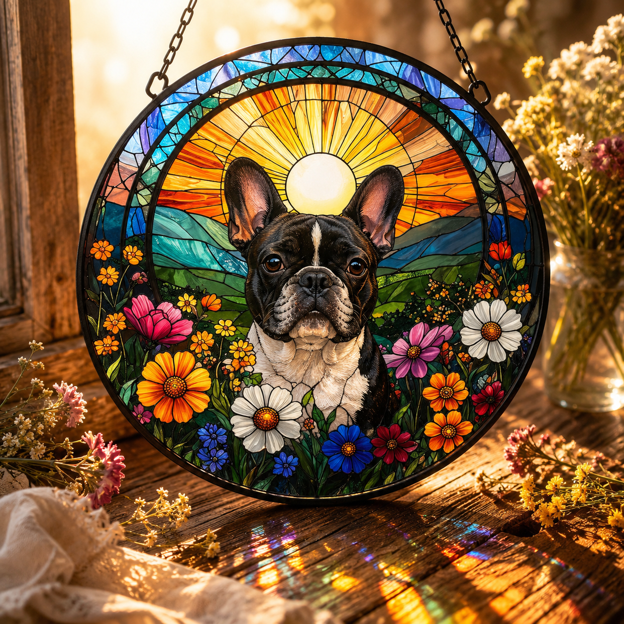 Custom Photo Dog Stained Glass Suncatcher – Personalized Dog Lover Gifts | Gift For Dog Lovers