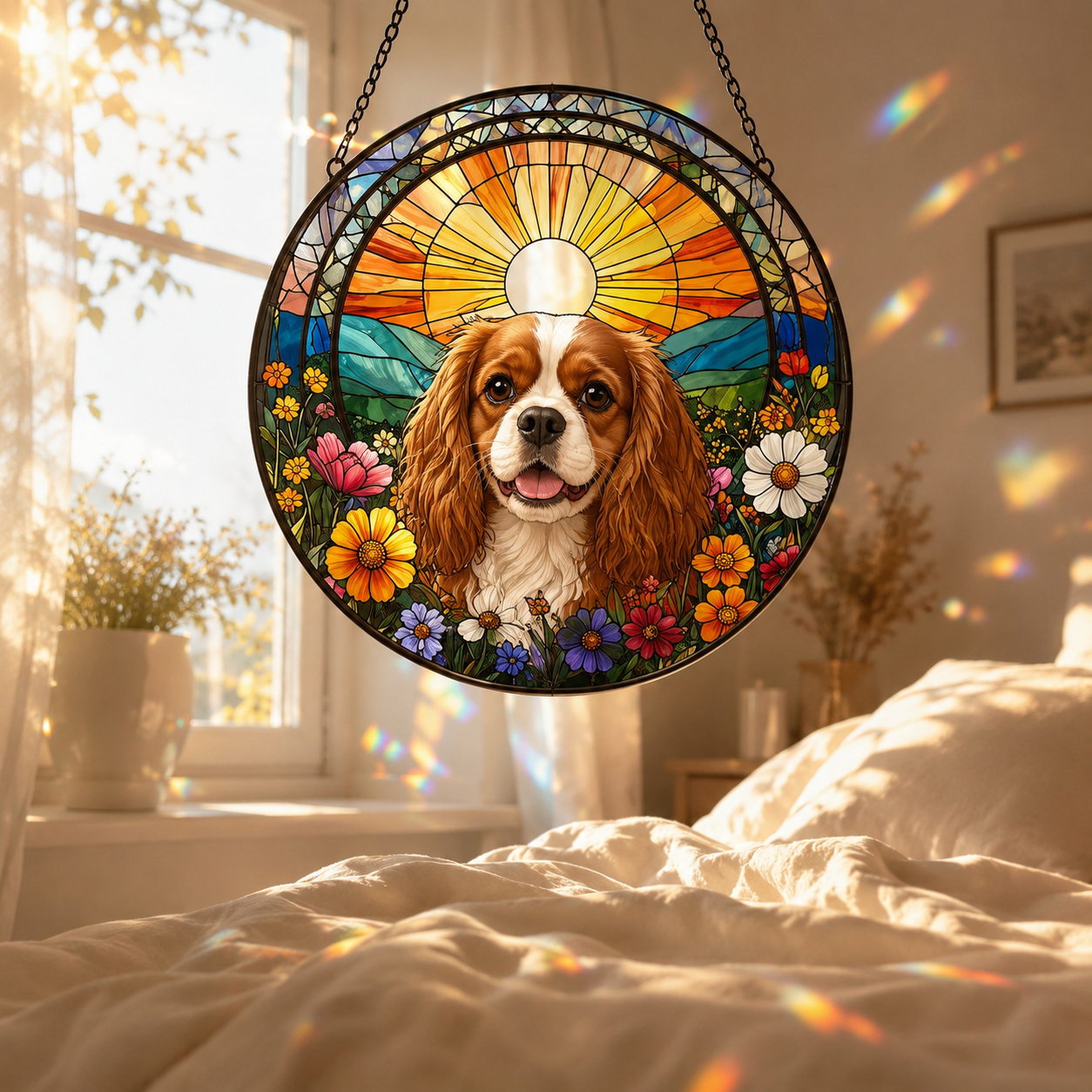 Custom Photo Dog Stained Glass Suncatcher – Personalized Dog Lover Gifts | Gift For Dog Lovers