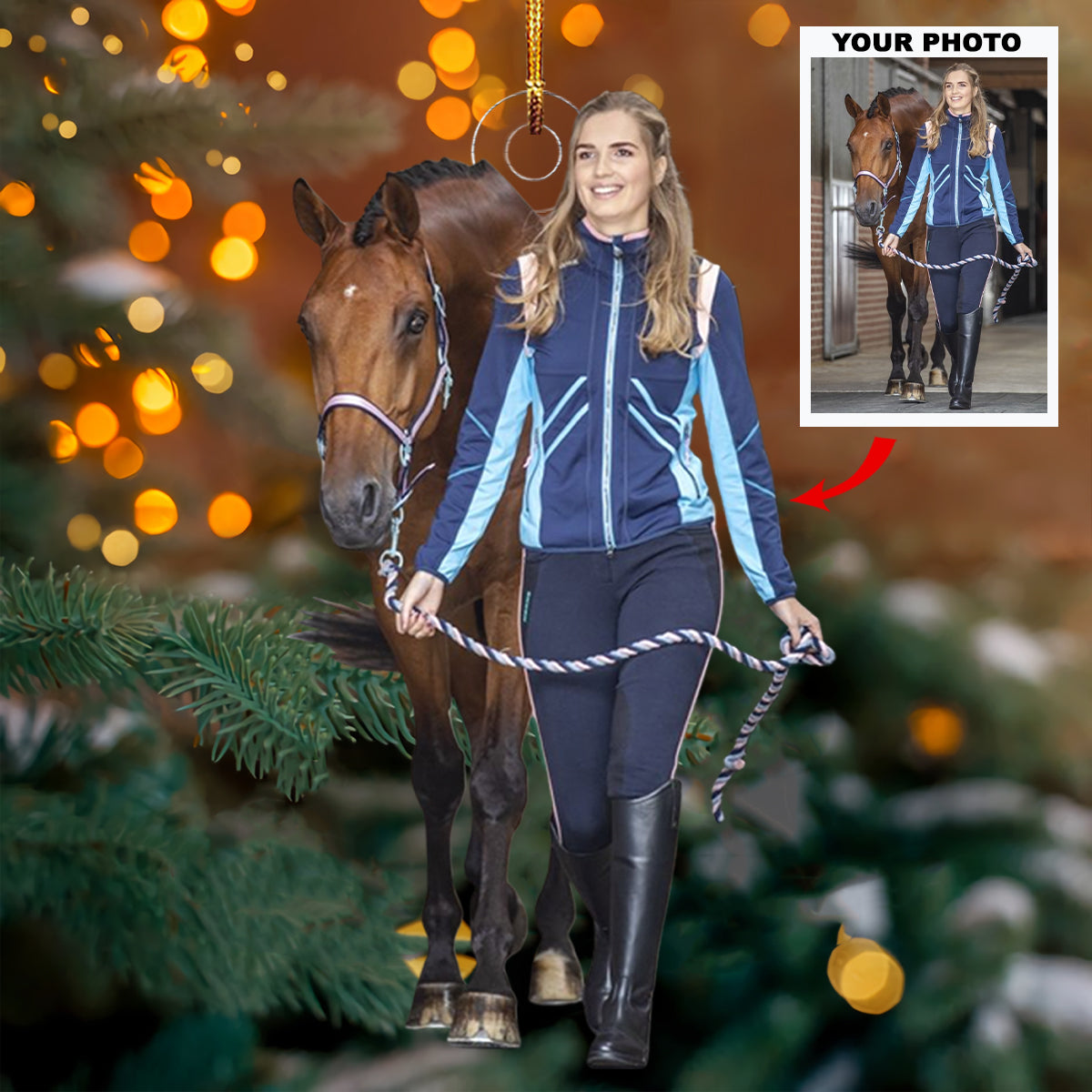 Custom Photo Horse Riding Ornament | Personalized Acrylic Equestrian Christmas Tree Keepsake THH29